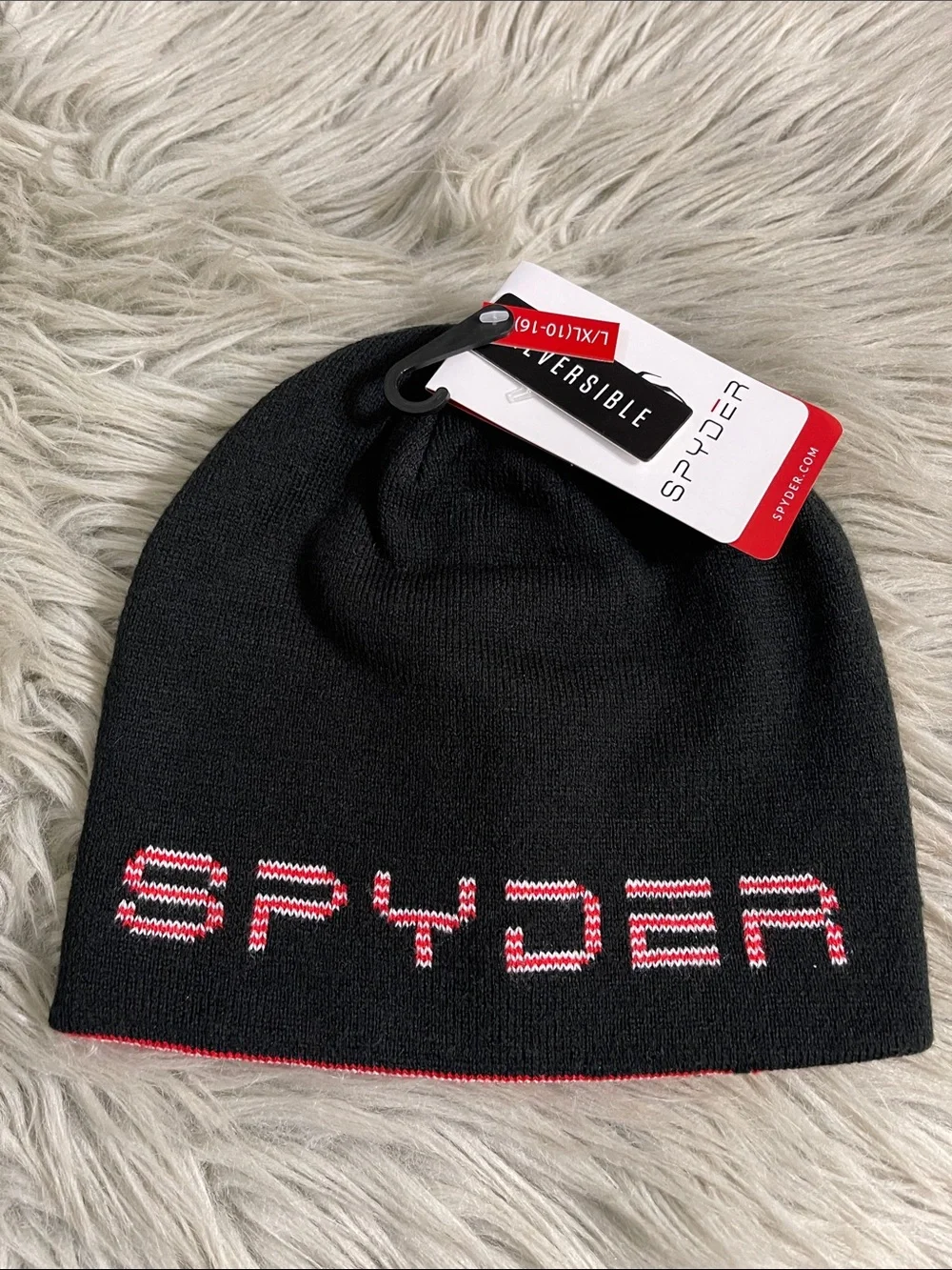 Spyder Kids Black and Red Reversible Knit Beanie
